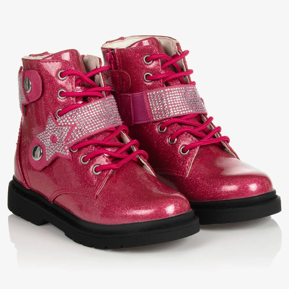  Girls Pink Glitter Ankle Boots