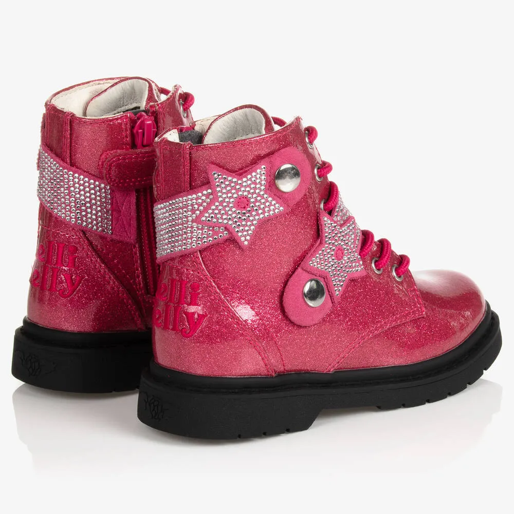  Girls Pink Glitter Ankle Boots