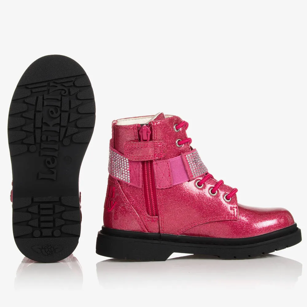  Girls Pink Glitter Ankle Boots