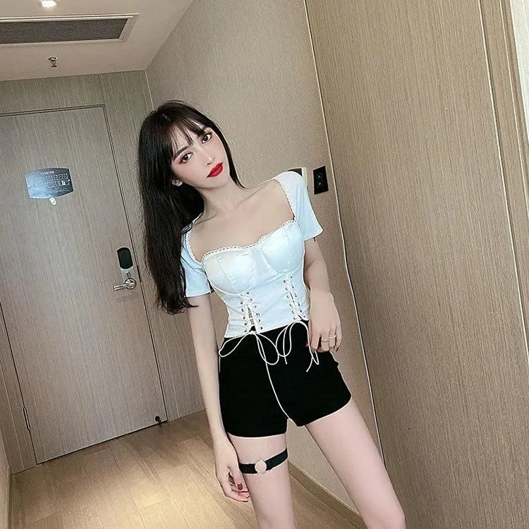 High Waist Shorts Elastic Hip Hollow Buckle High-cut