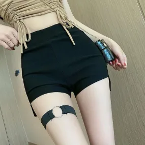 High Waist Shorts Elastic Hip Hollow Buckle High-cut