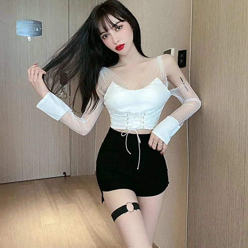 High Waist Shorts Elastic Hip Hollow Buckle High-cut