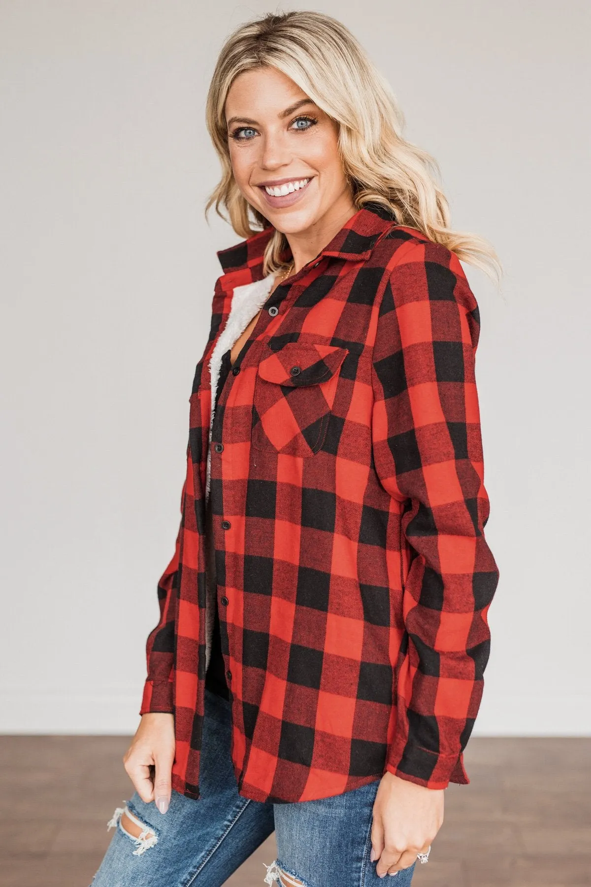 Holiday Wishes Plaid Button Down- Red & Black