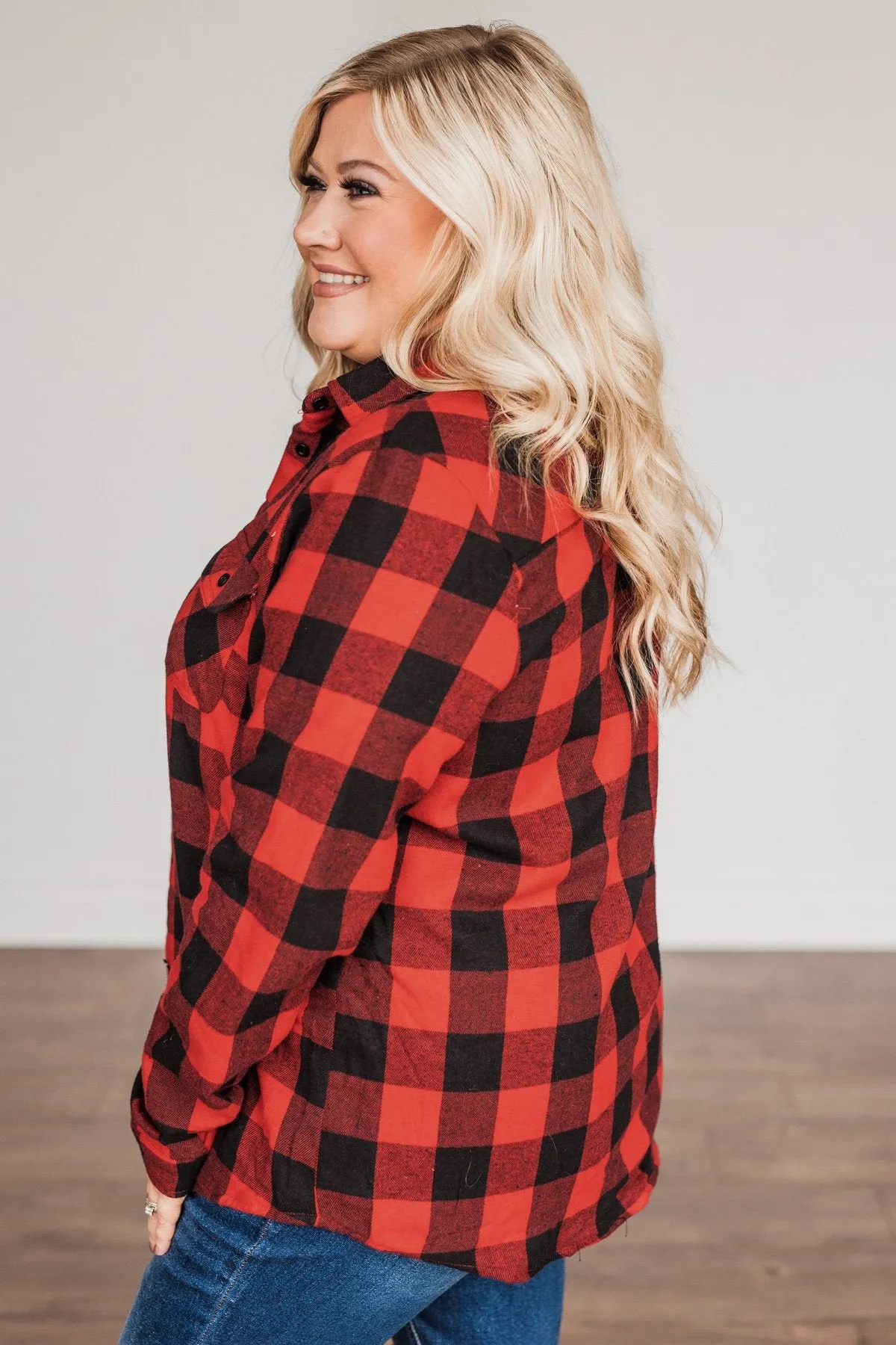 Holiday Wishes Plaid Button Down- Red & Black