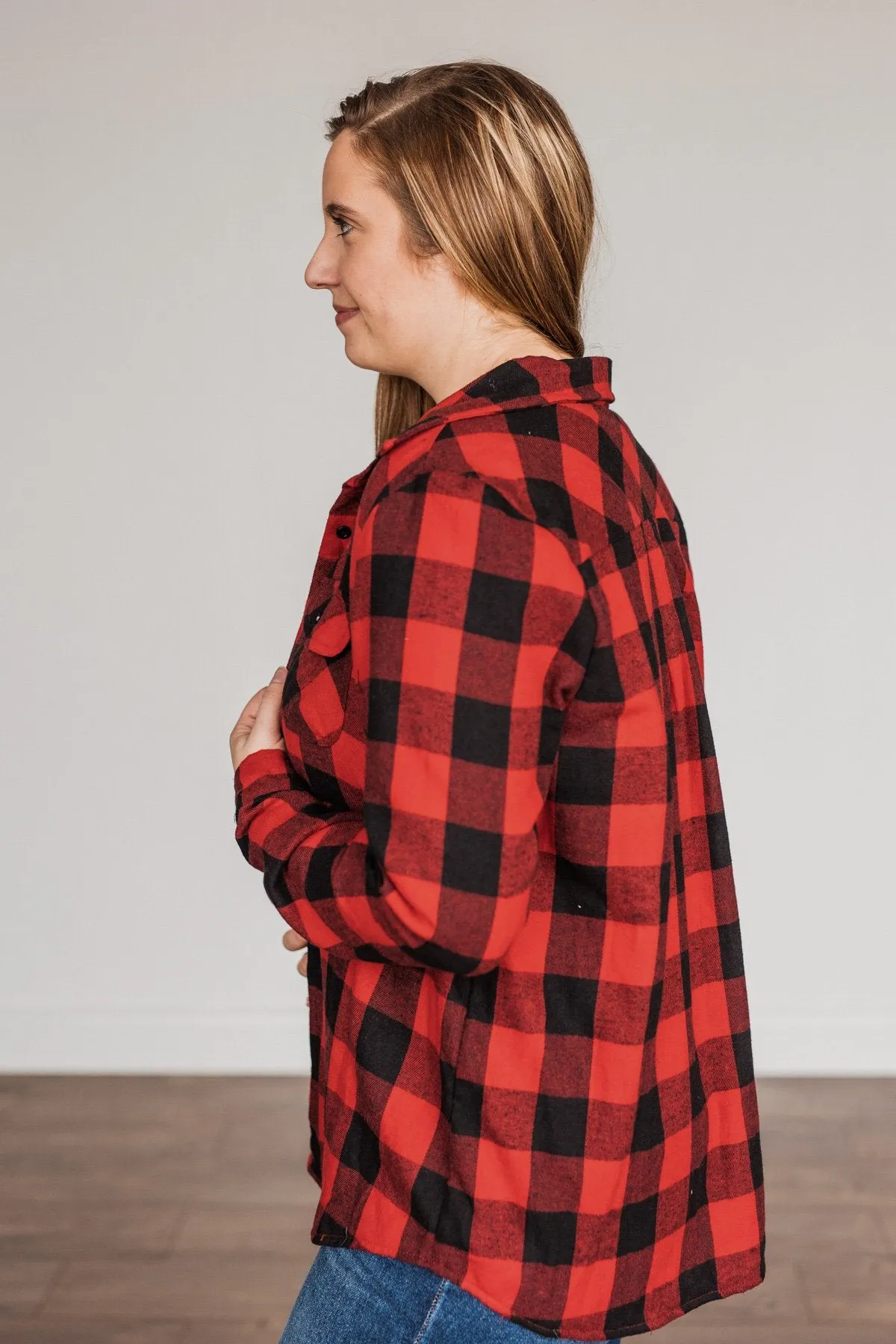 Holiday Wishes Plaid Button Down- Red & Black