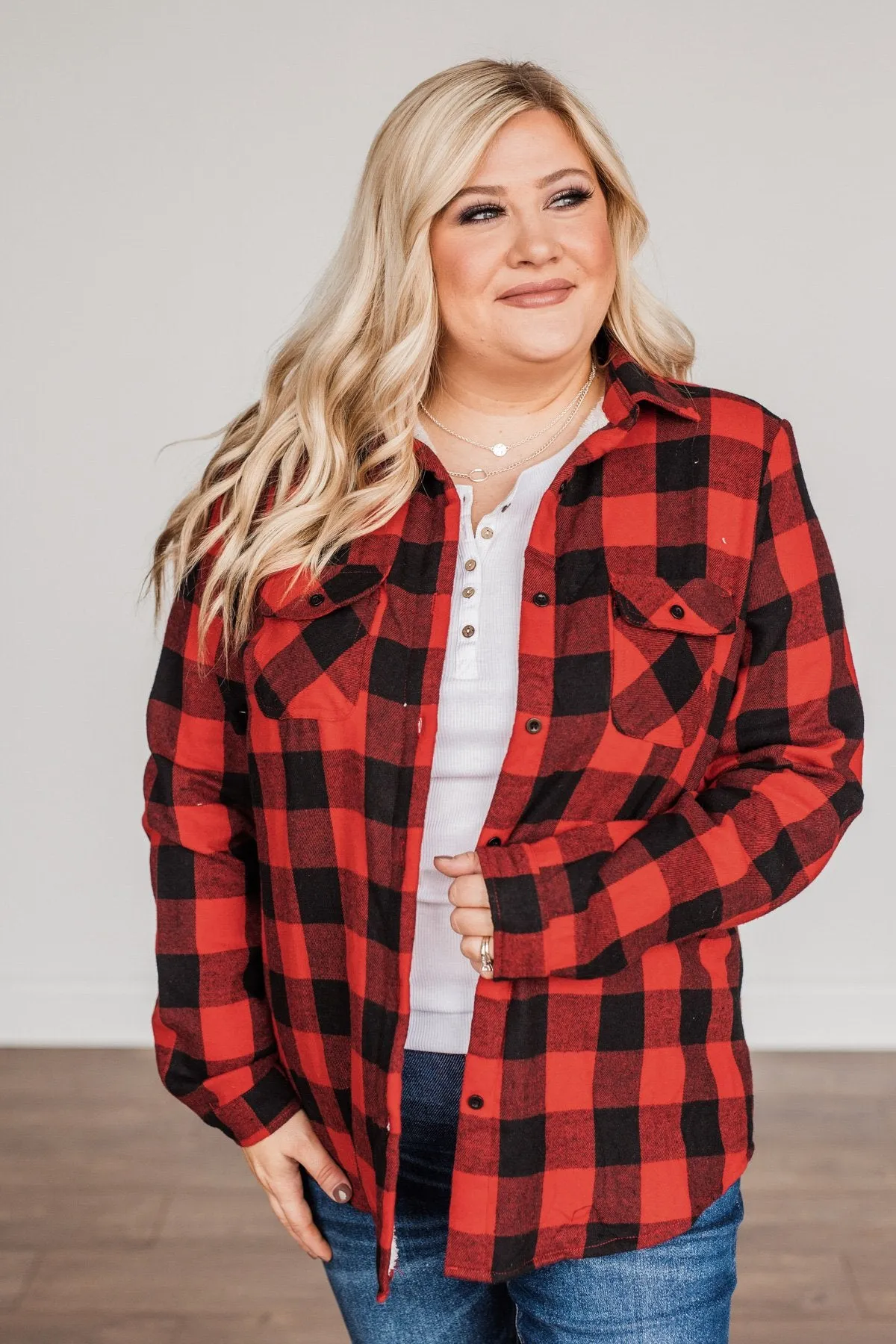 Holiday Wishes Plaid Button Down- Red & Black