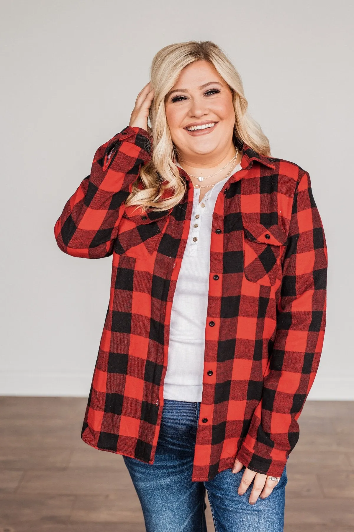 Holiday Wishes Plaid Button Down- Red & Black