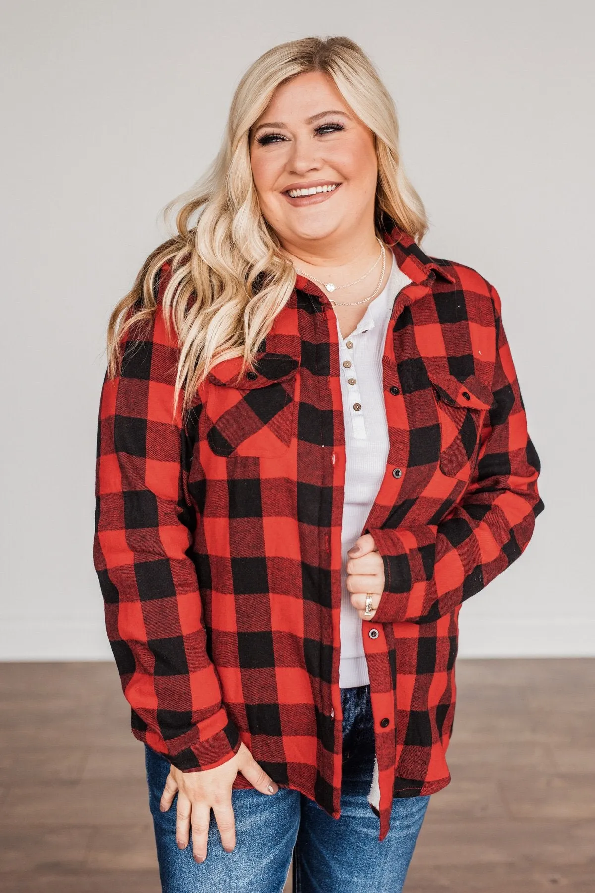 Holiday Wishes Plaid Button Down- Red & Black