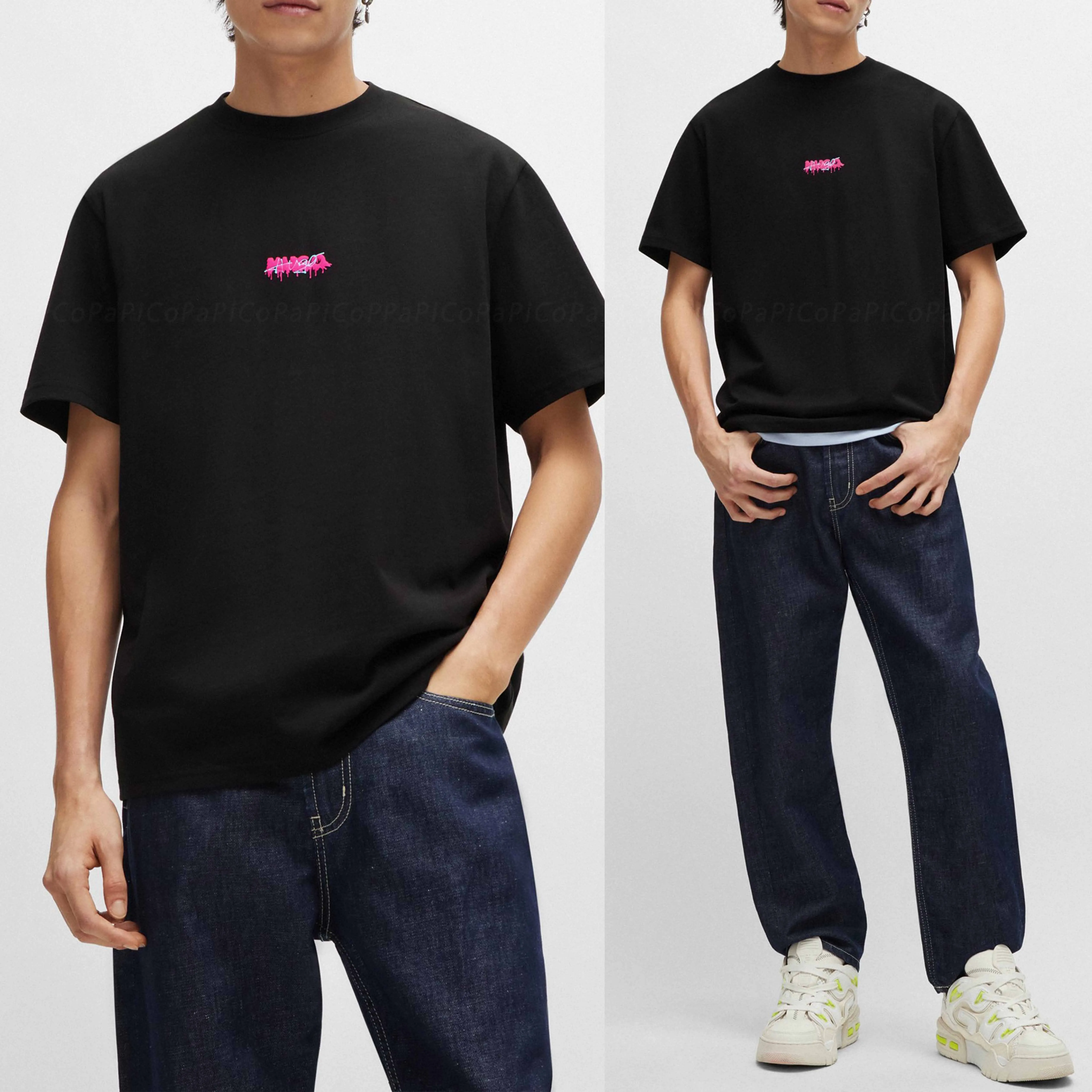 Hugo Boss  |Crew Neck Pullovers Cotton Short Sleeves Logo