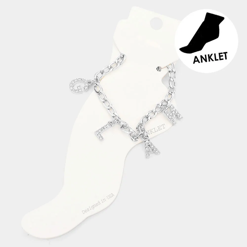 iLLASPARKZ GLAM Rhinestone Embellished Charm Station Message Anklet