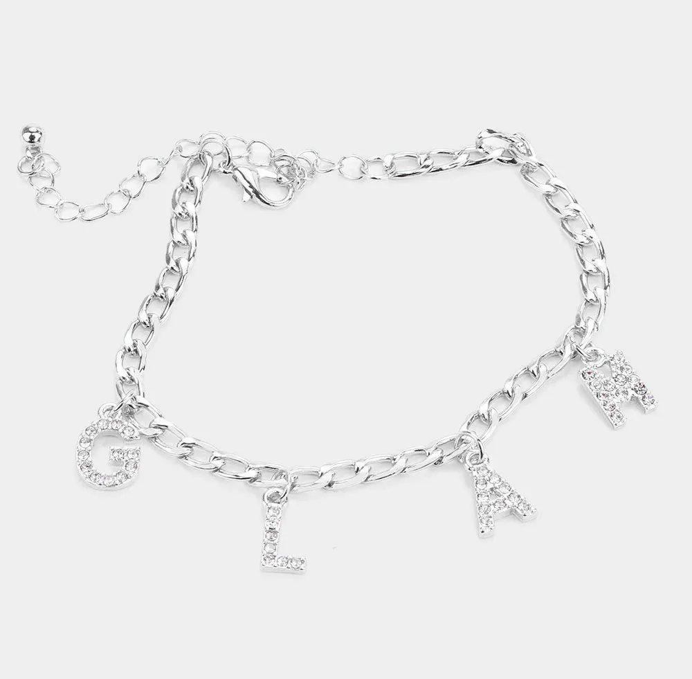 iLLASPARKZ GLAM Rhinestone Embellished Charm Station Message Anklet