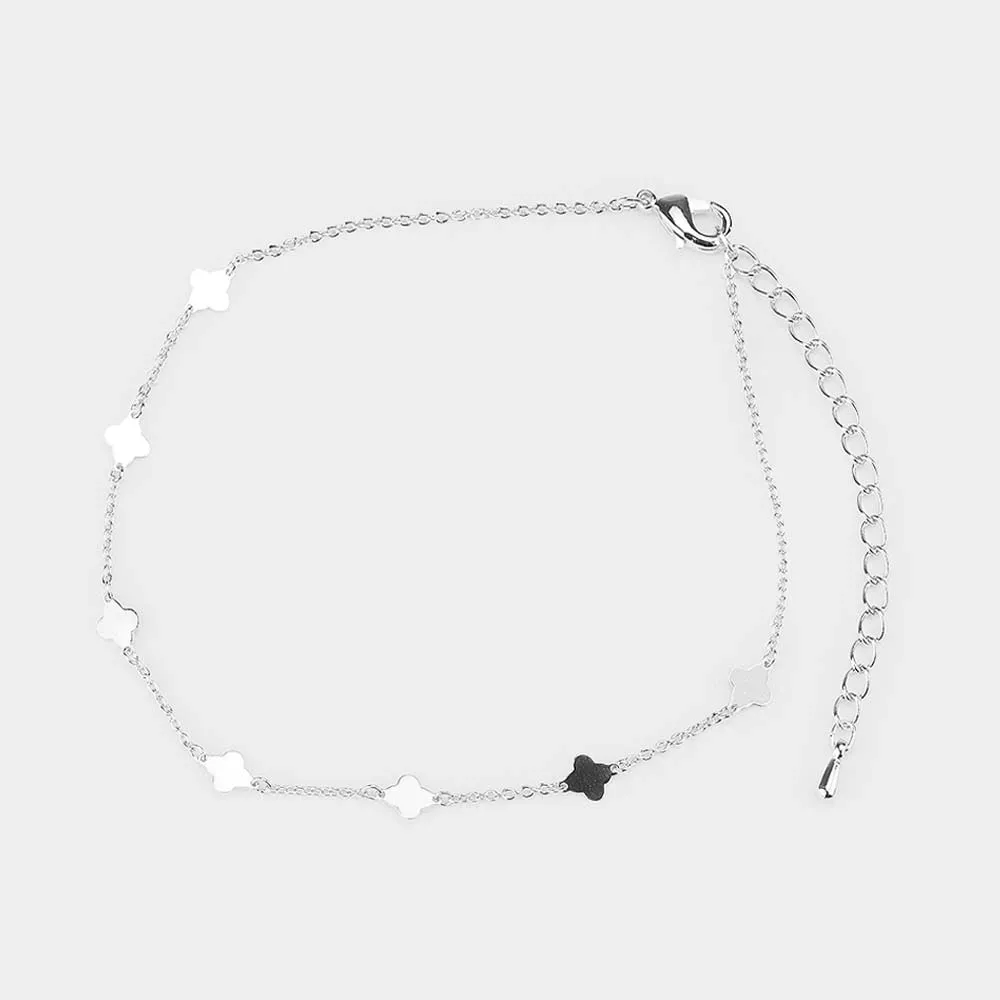 iLLASPARKZ White Gold Dipped Metal Clover Quatrefoil Station Anklet