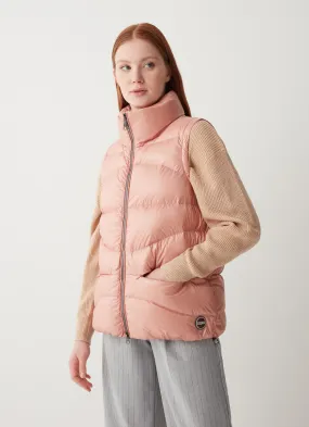 Iridescent sleeveless down jacket-