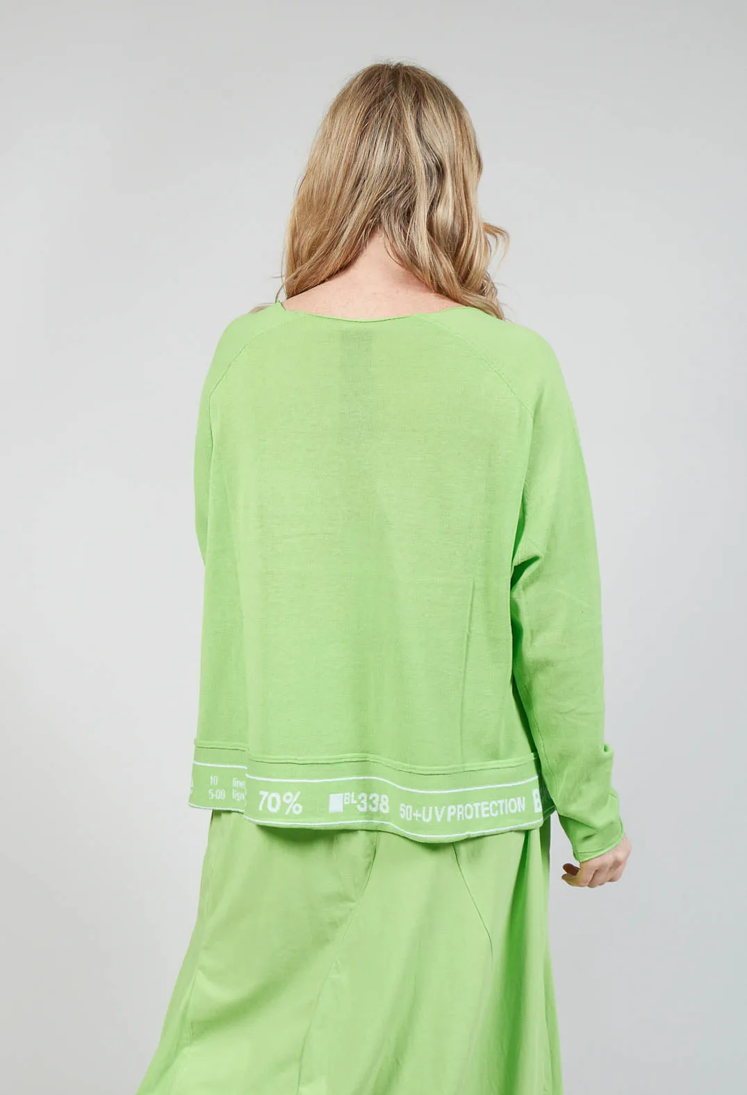 Jumper with Hemline Lettering in Lime Jacquard