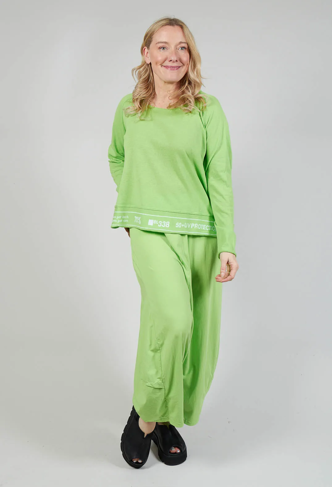 Jumper with Hemline Lettering in Lime Jacquard