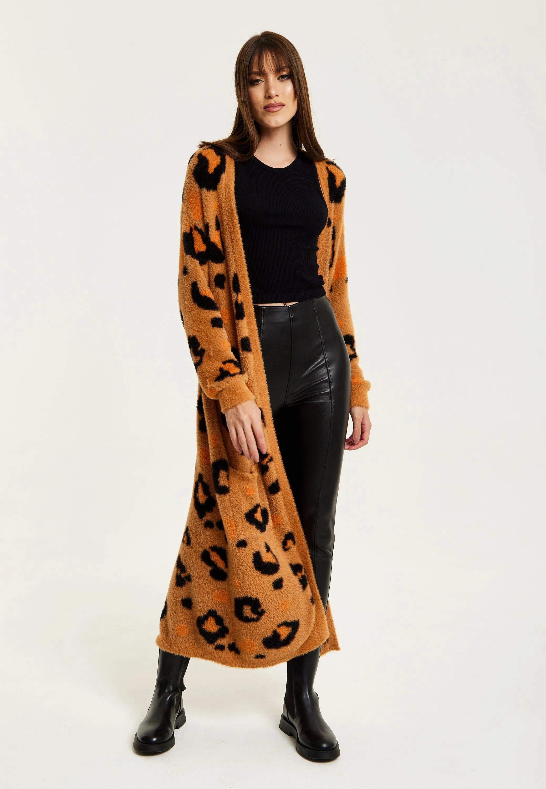 Jumpers & Cardigans | Animal Pattern Longline Cardigan In Brown | Liquorish