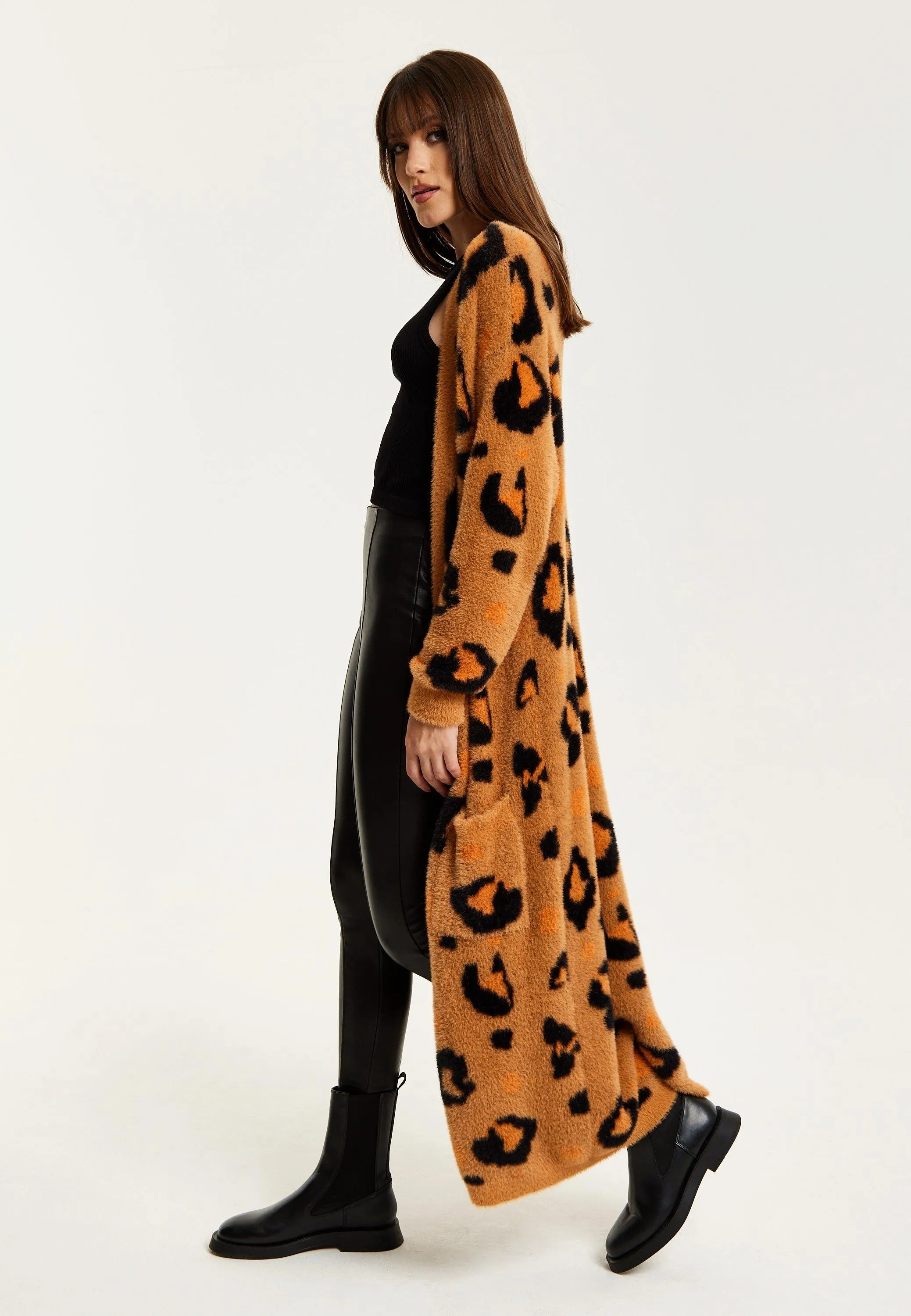 Jumpers & Cardigans | Animal Pattern Longline Cardigan In Brown | Liquorish