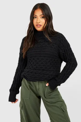 Jumpers & Cardigans | Petite Cable Knit Roll Neck Jumper | boohoo