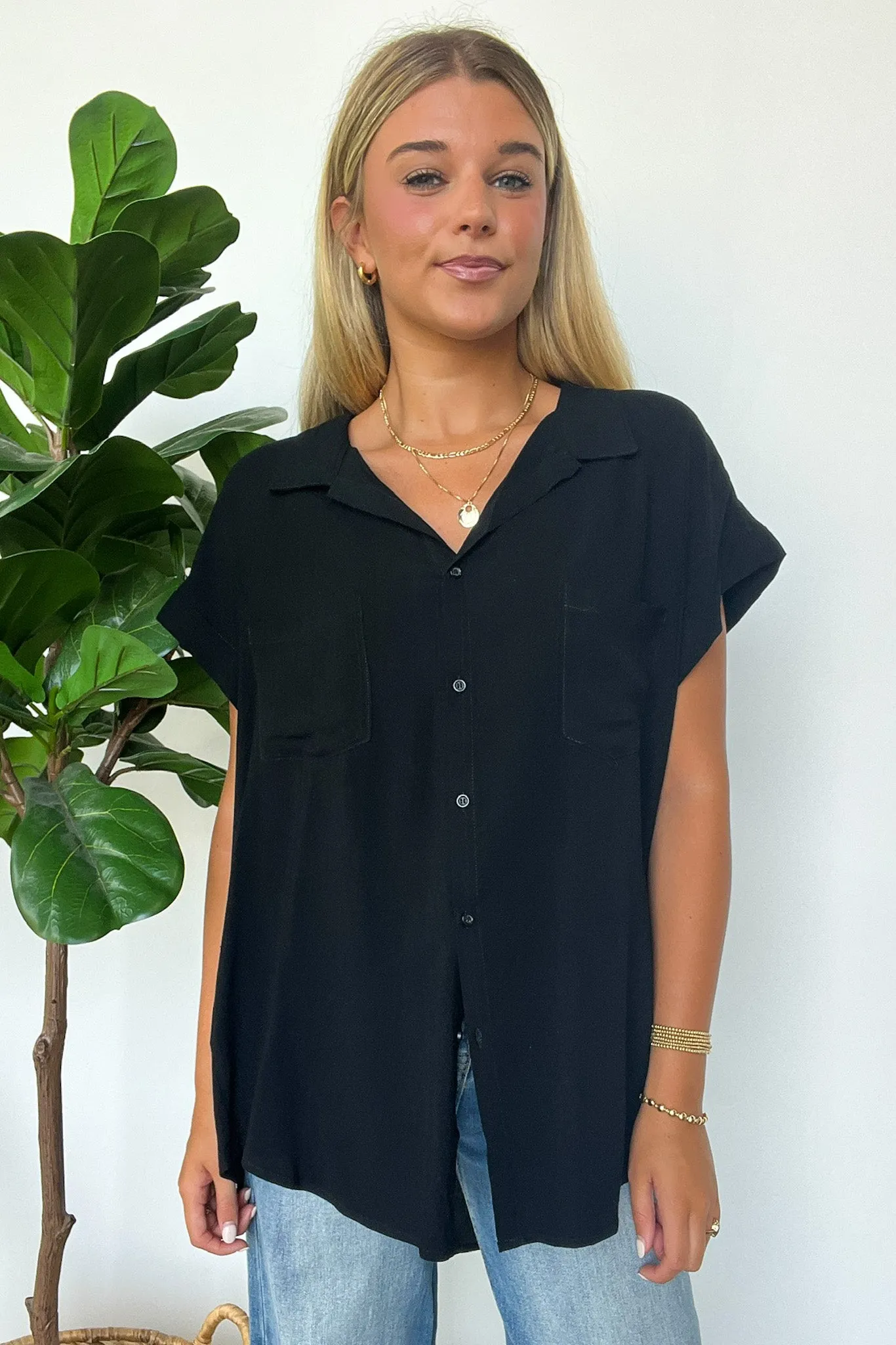 Kavitha Short Sleeve Button Down Tunic Top