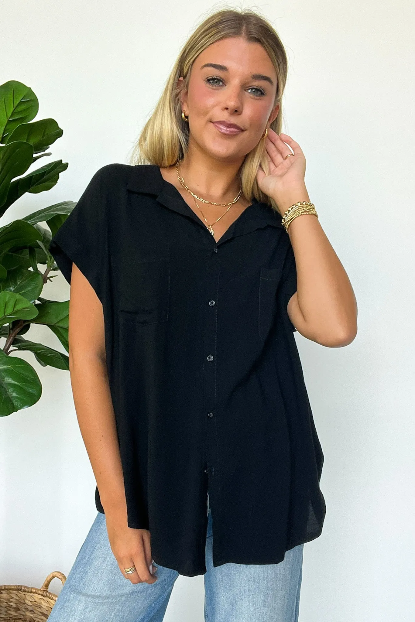 Kavitha Short Sleeve Button Down Tunic Top