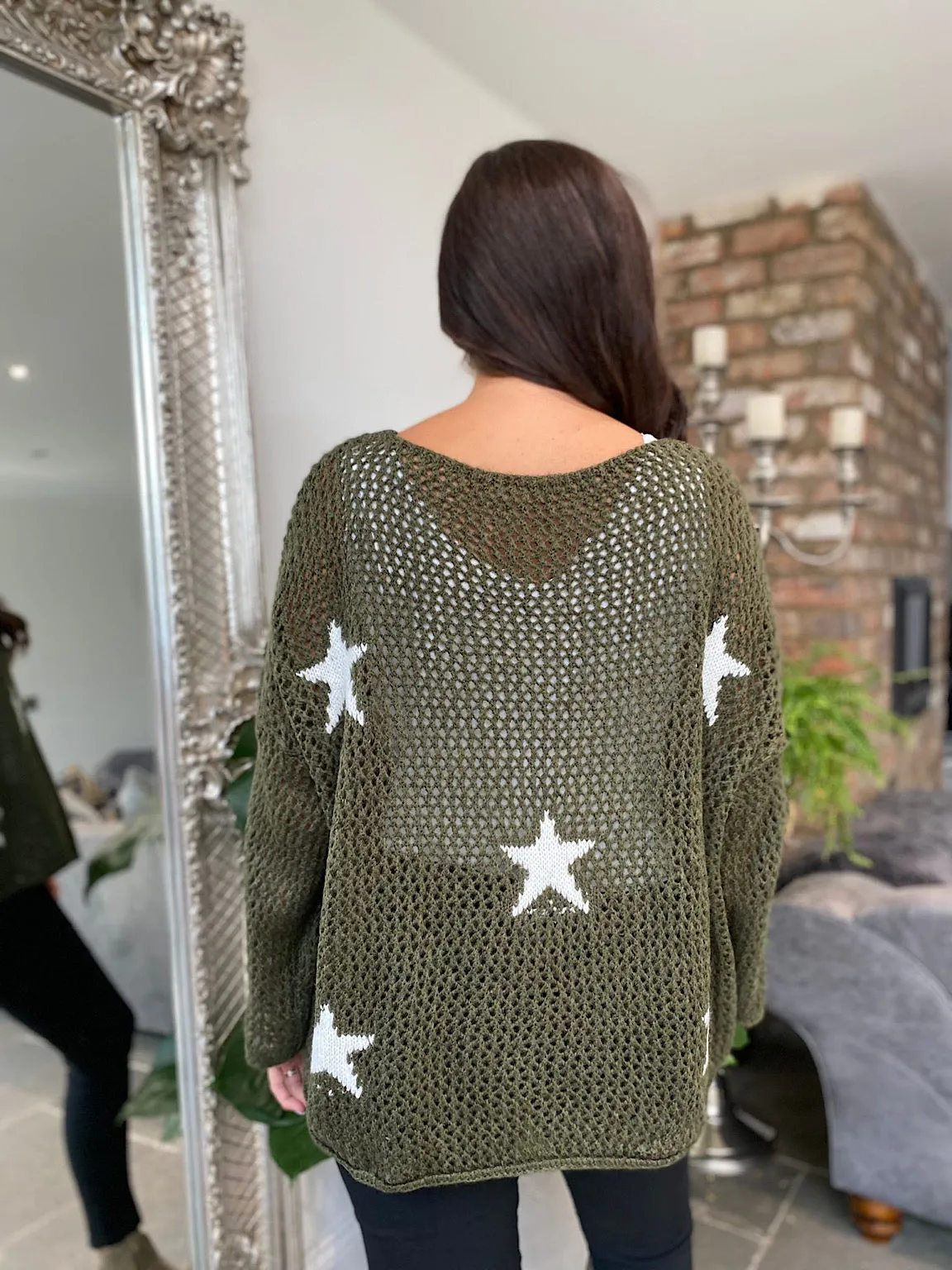 Khaki Star Loose Knit Jumper Fray