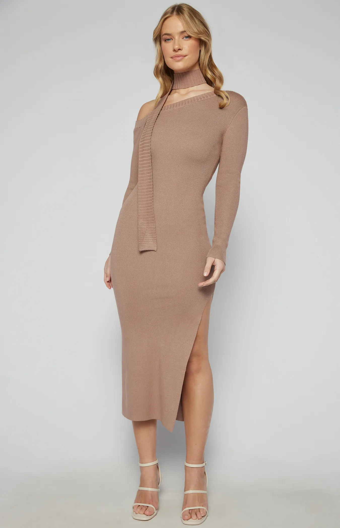 Knit Midi Dress with Scarf Detail (SKN825)