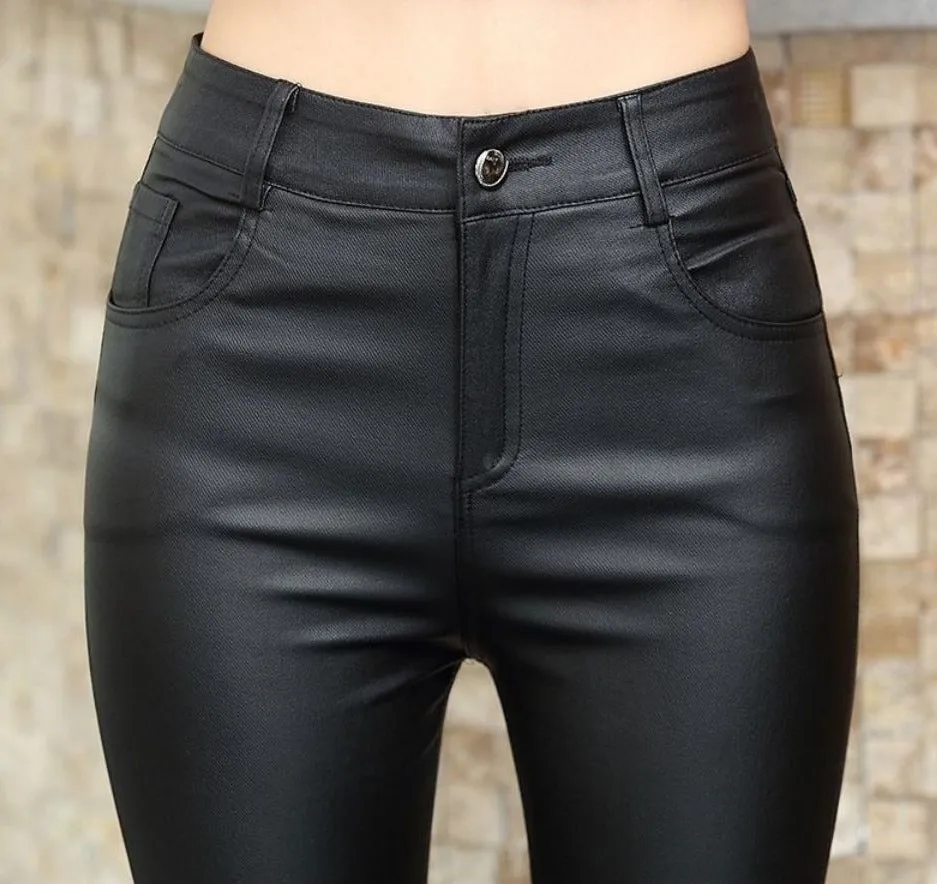 Leather Pants Womens High Waist Feet Winter Black Casual Pants