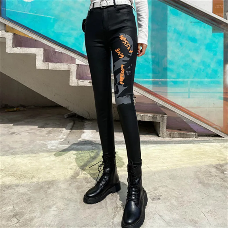 Leather Pants Womens High Waist Feet Winter Black Casual Pants