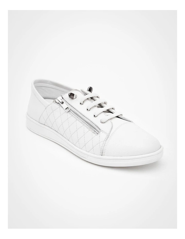 Leather Side Zip Sneaker in White