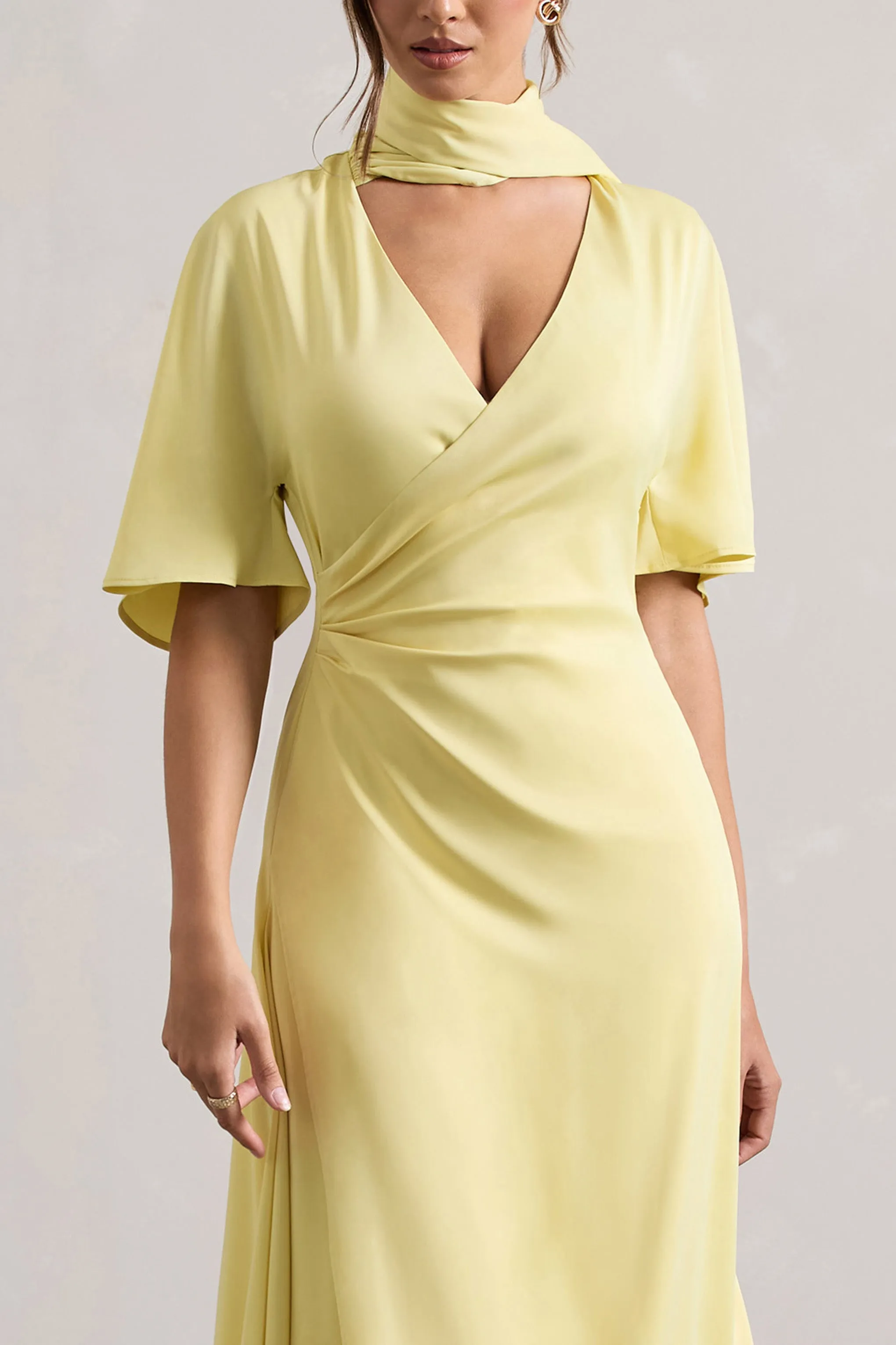 Lisette | Lemon Asymmetric Flutter-Sleeve Maxi Dress