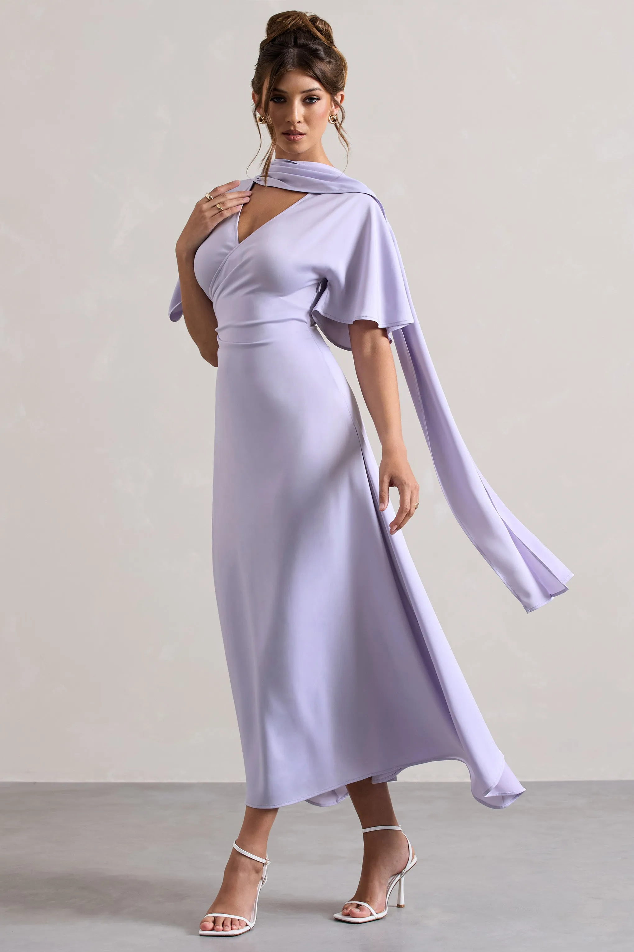 Lisette | Lilac Asymmetric Flutter-Sleeve Maxi Dress