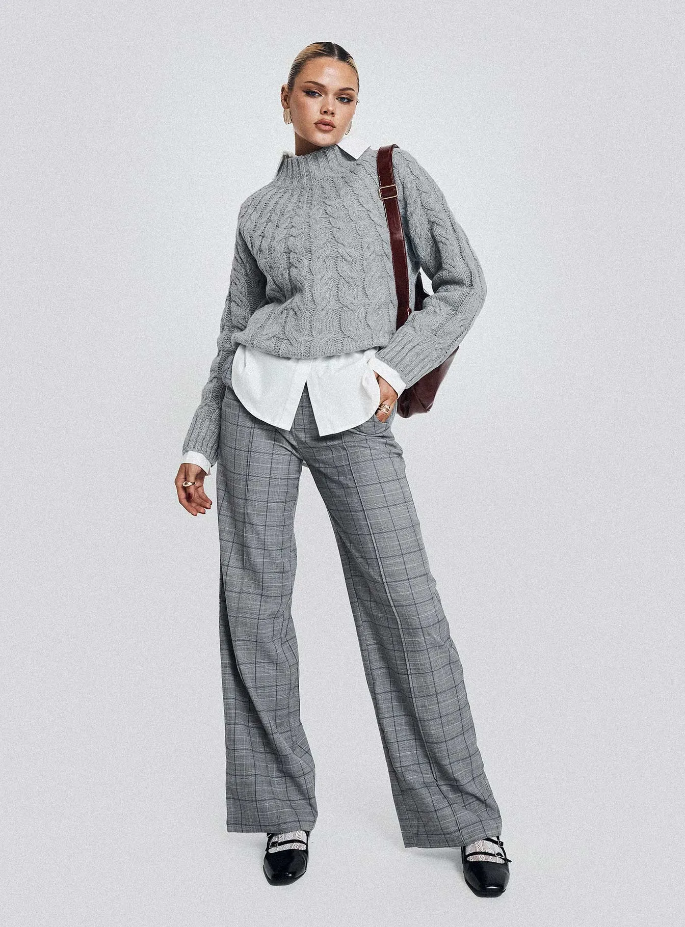 Marenio Low Waist Pants Grey Check