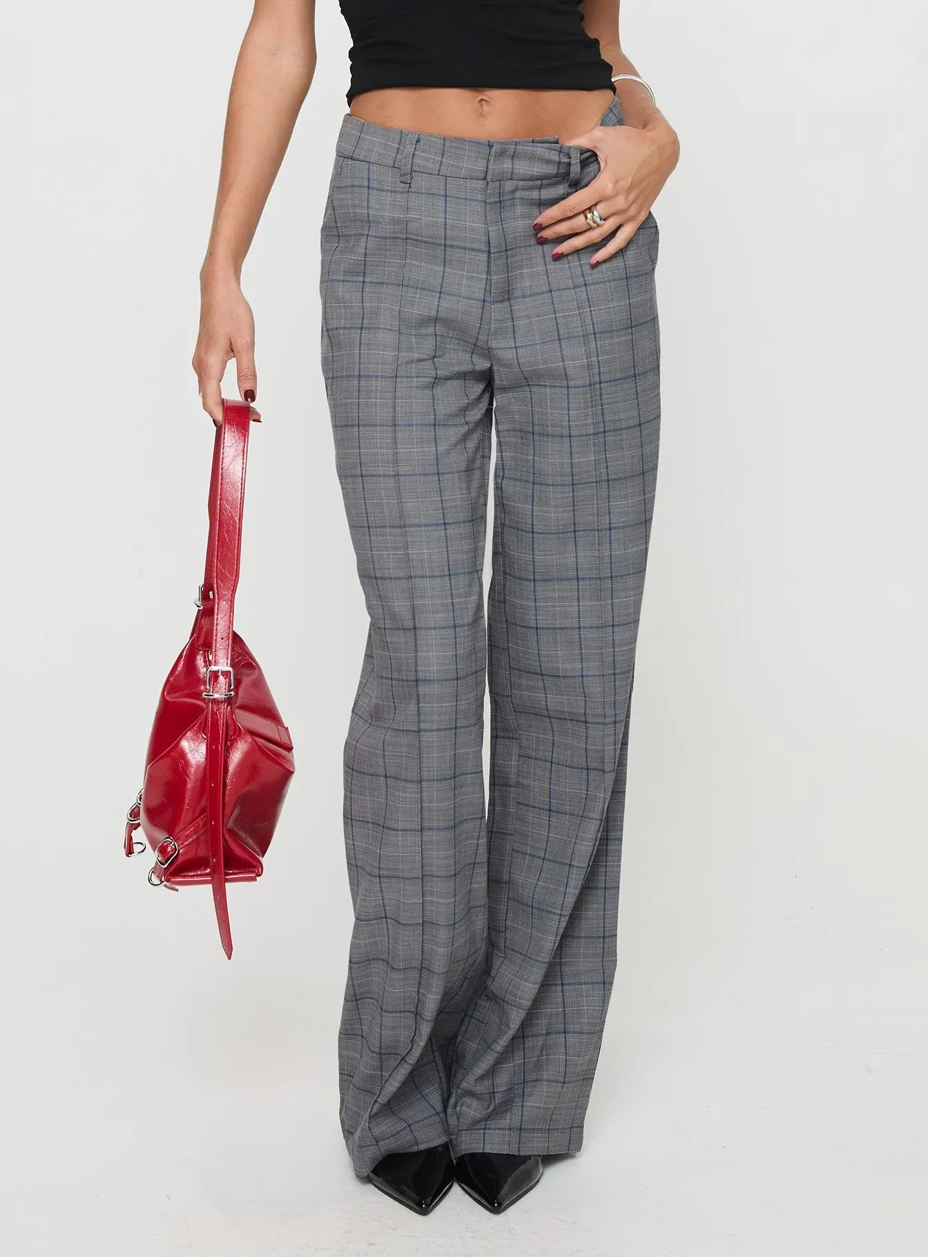 Marenio Low Waist Pants Grey Check