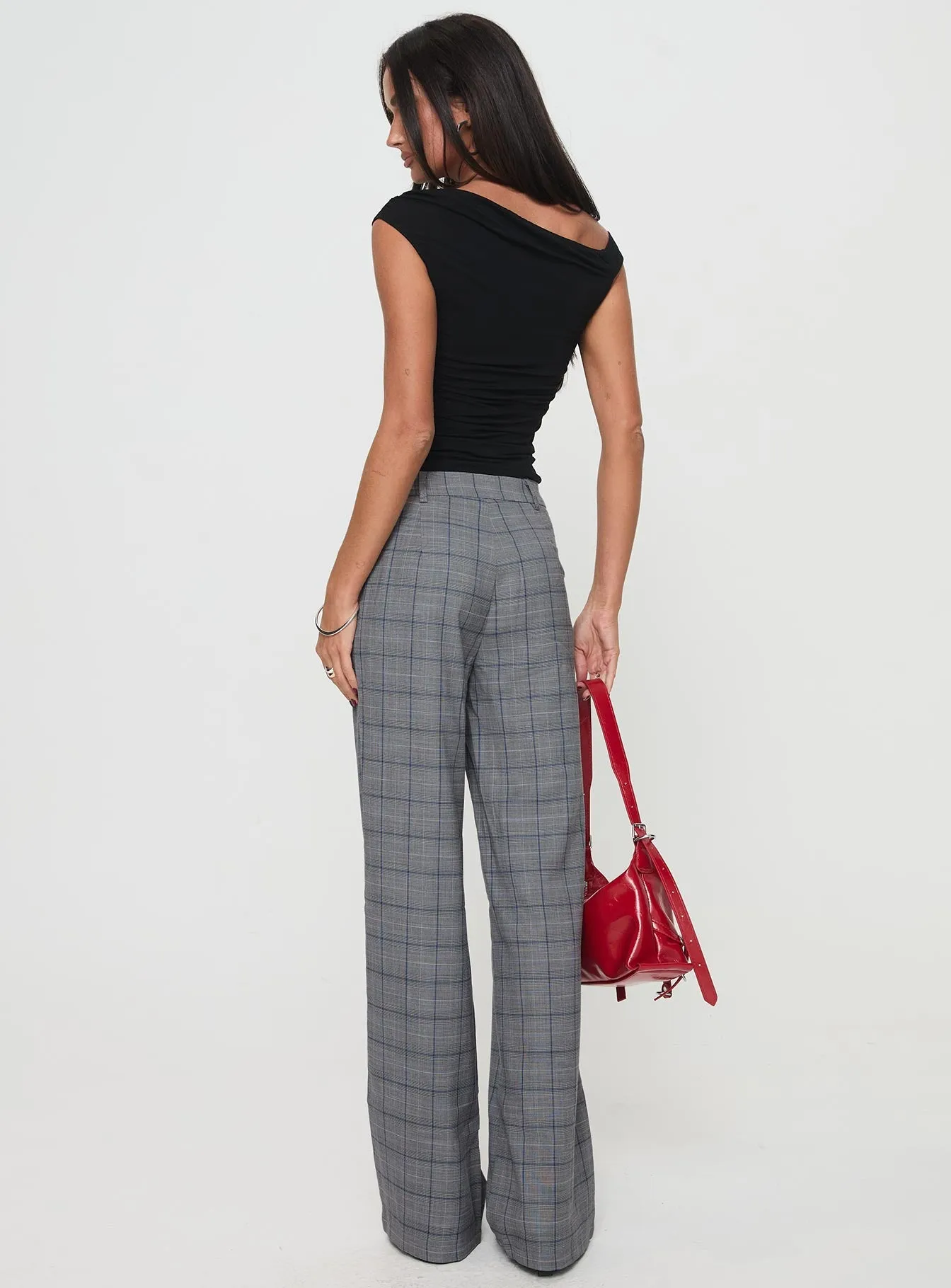 Marenio Low Waist Pants Grey Check