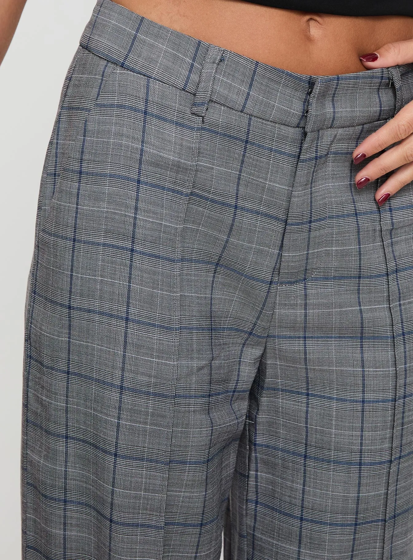 Marenio Low Waist Pants Grey Check