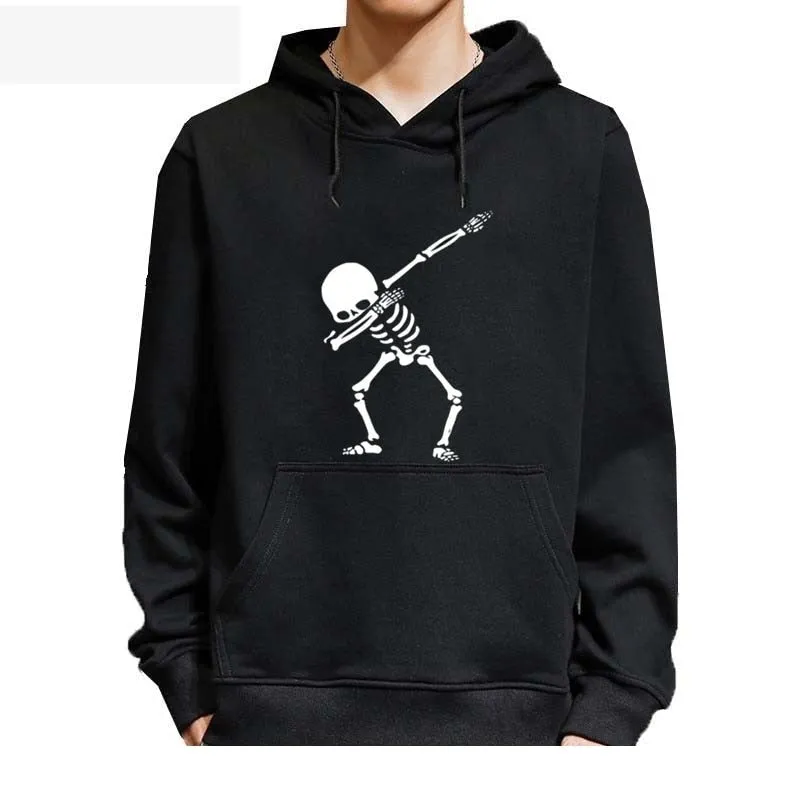 Men's Fashion Casual Funny Skull Printed O-Neck Cotton Hoodies