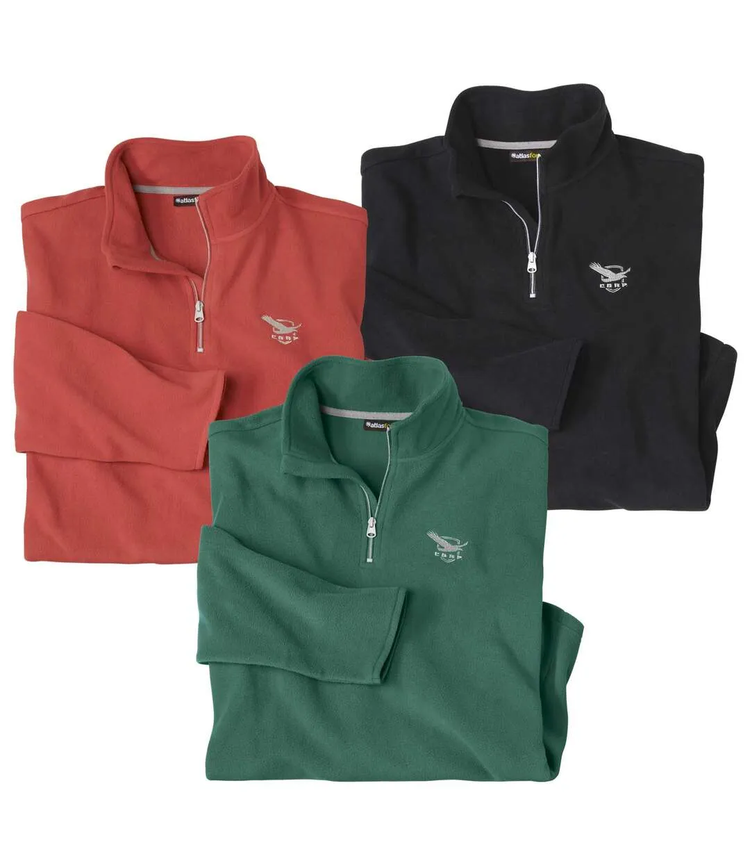 Men's Pack of 3 Half Zip Microfleece Jumpers - Red Green Black