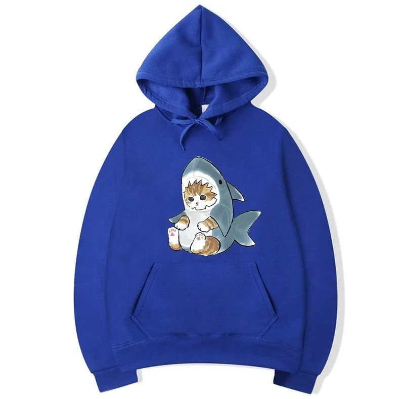 Men's Winter Casual Baby Shark Cat Printed Full Sleeve Hoodies