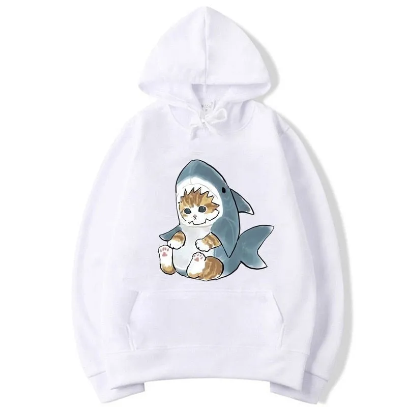 Men's Winter Casual Baby Shark Cat Printed Full Sleeve Hoodies