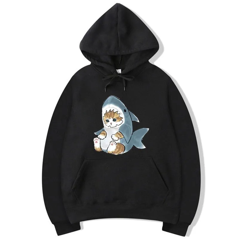 Men's Winter Casual Baby Shark Cat Printed Full Sleeve Hoodies