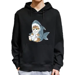 Men's Winter Casual Baby Shark Cat Printed Full Sleeve Hoodies