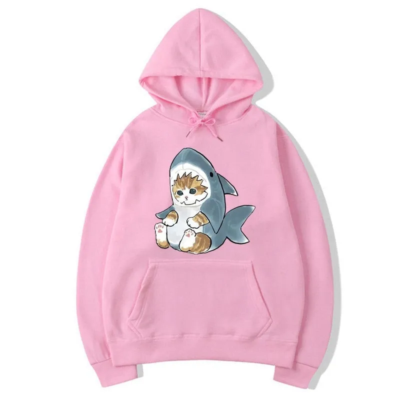 Men's Winter Casual Baby Shark Cat Printed Full Sleeve Hoodies