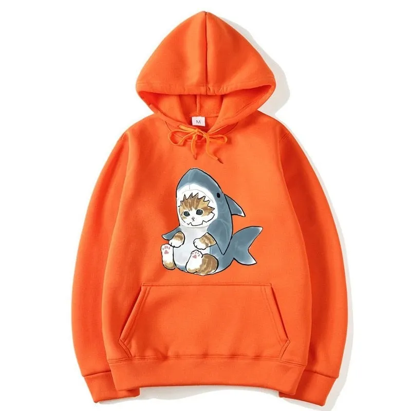 Men's Winter Casual Baby Shark Cat Printed Full Sleeve Hoodies