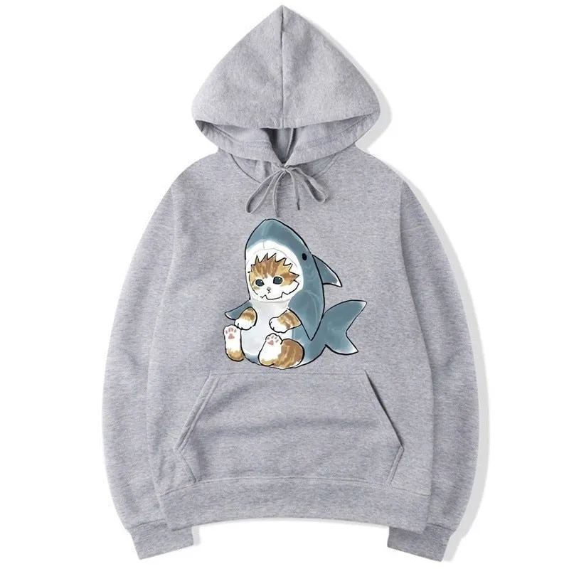 Men's Winter Casual Baby Shark Cat Printed Full Sleeve Hoodies