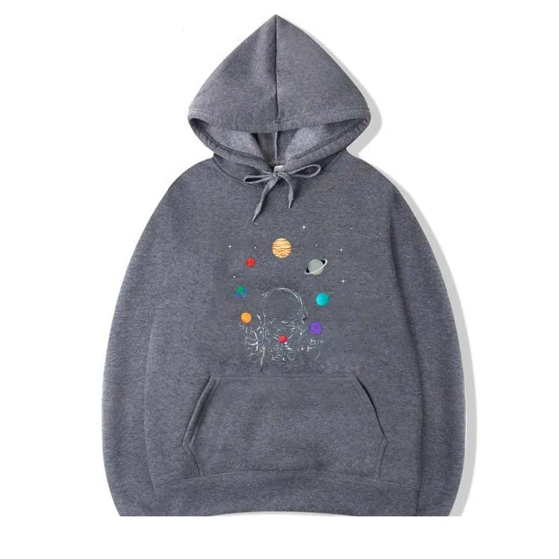 Men's Winter Casual Cotton Astronaut Funny Printing O-Neck Hoodies