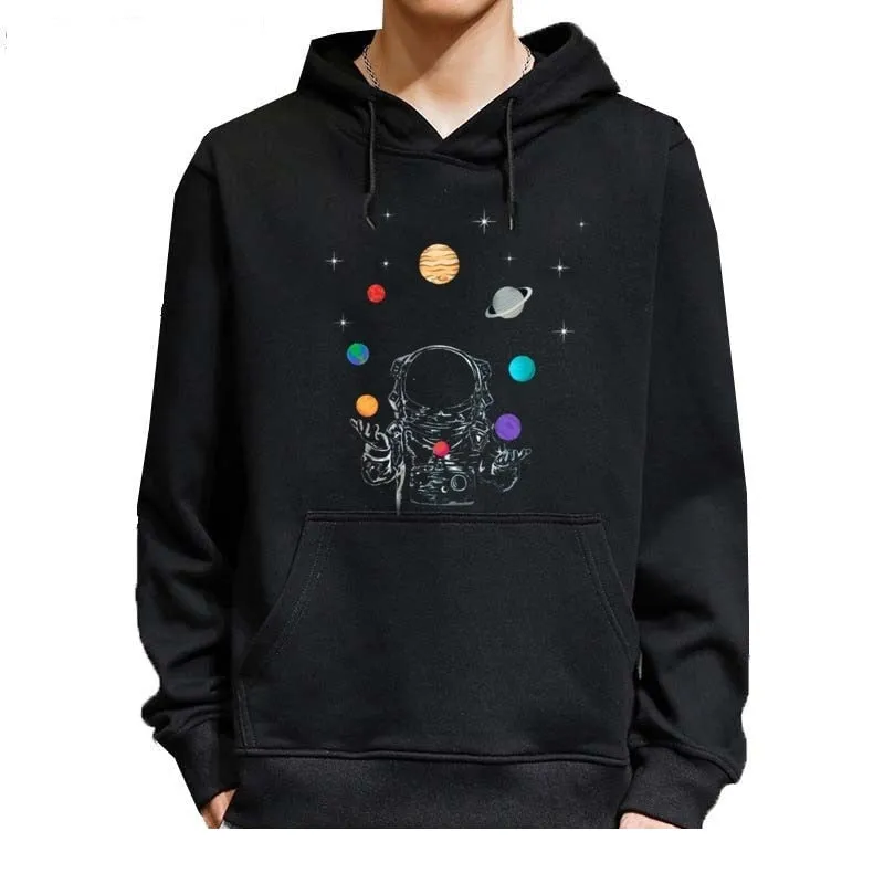 Men's Winter Casual Cotton Astronaut Funny Printing O-Neck Hoodies