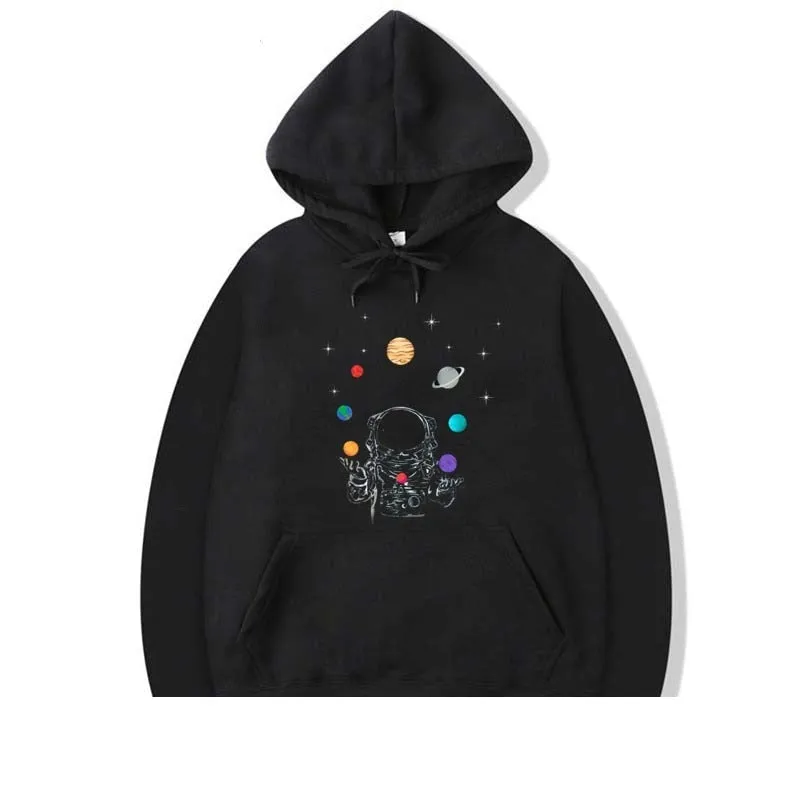 Men's Winter Casual Cotton Astronaut Funny Printing O-Neck Hoodies