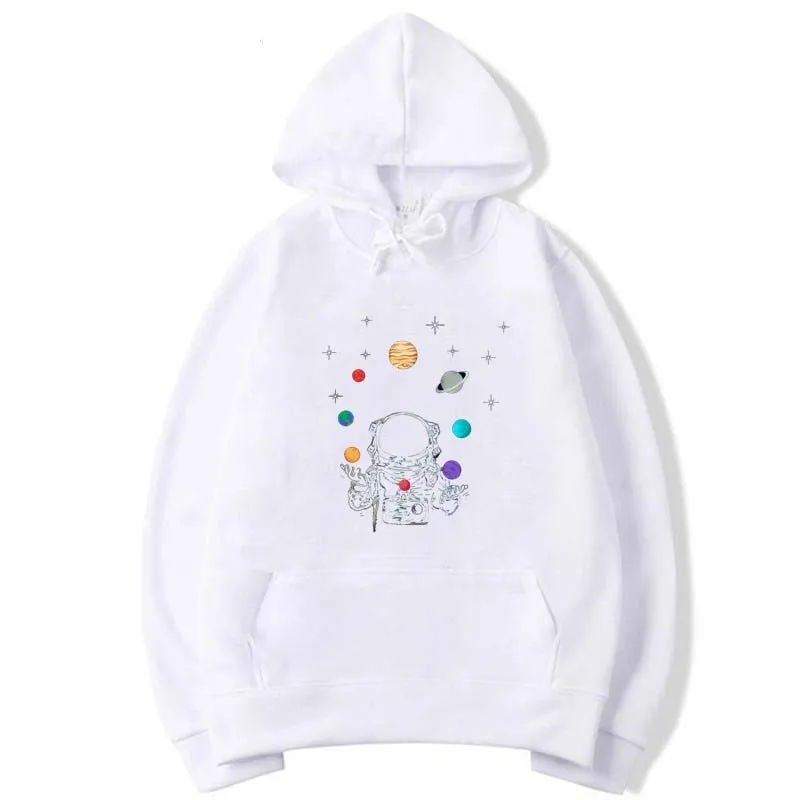 Men's Winter Casual Cotton Astronaut Funny Printing O-Neck Hoodies