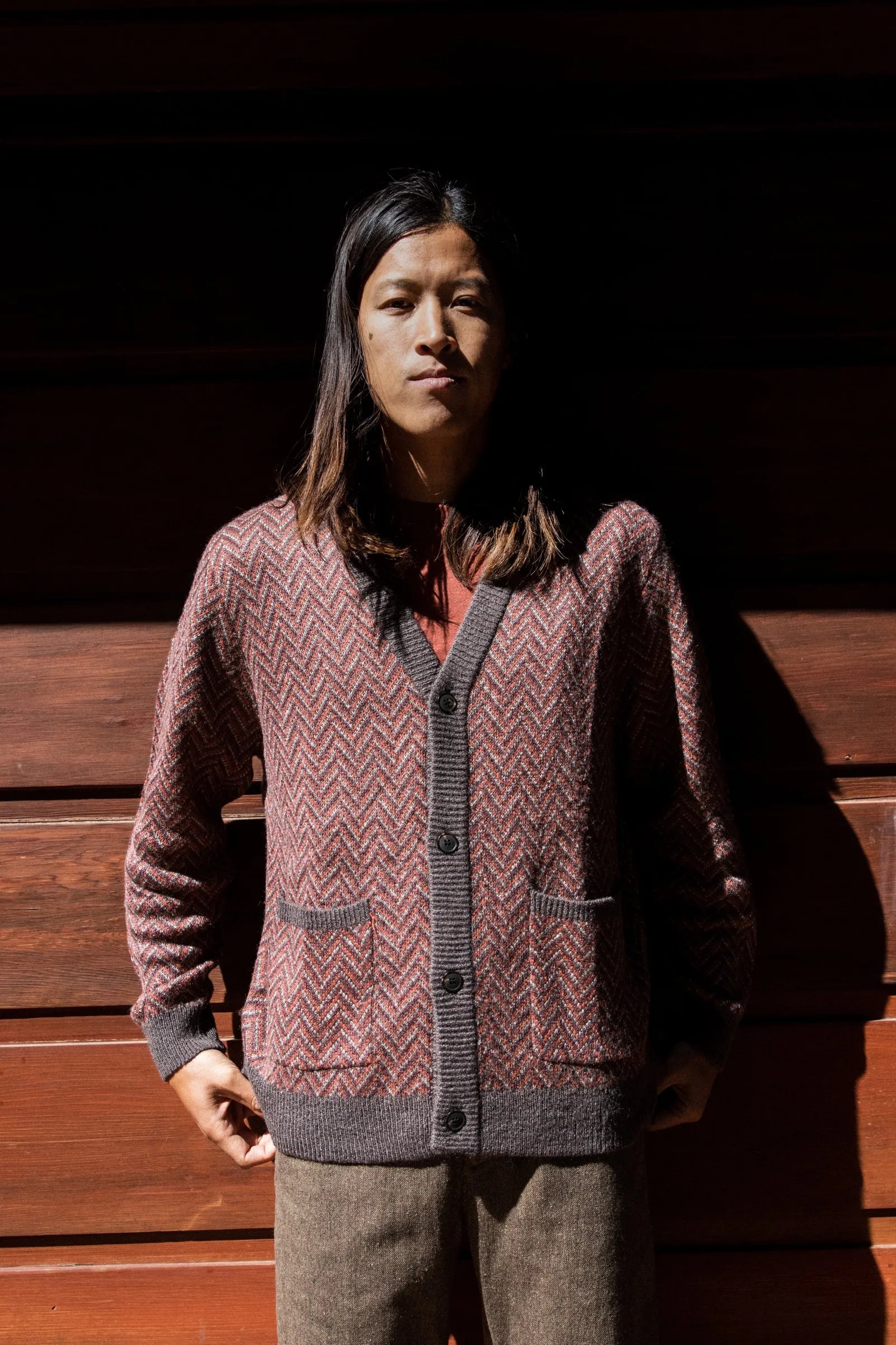 Mohair Herringbone Cardigan Dawn