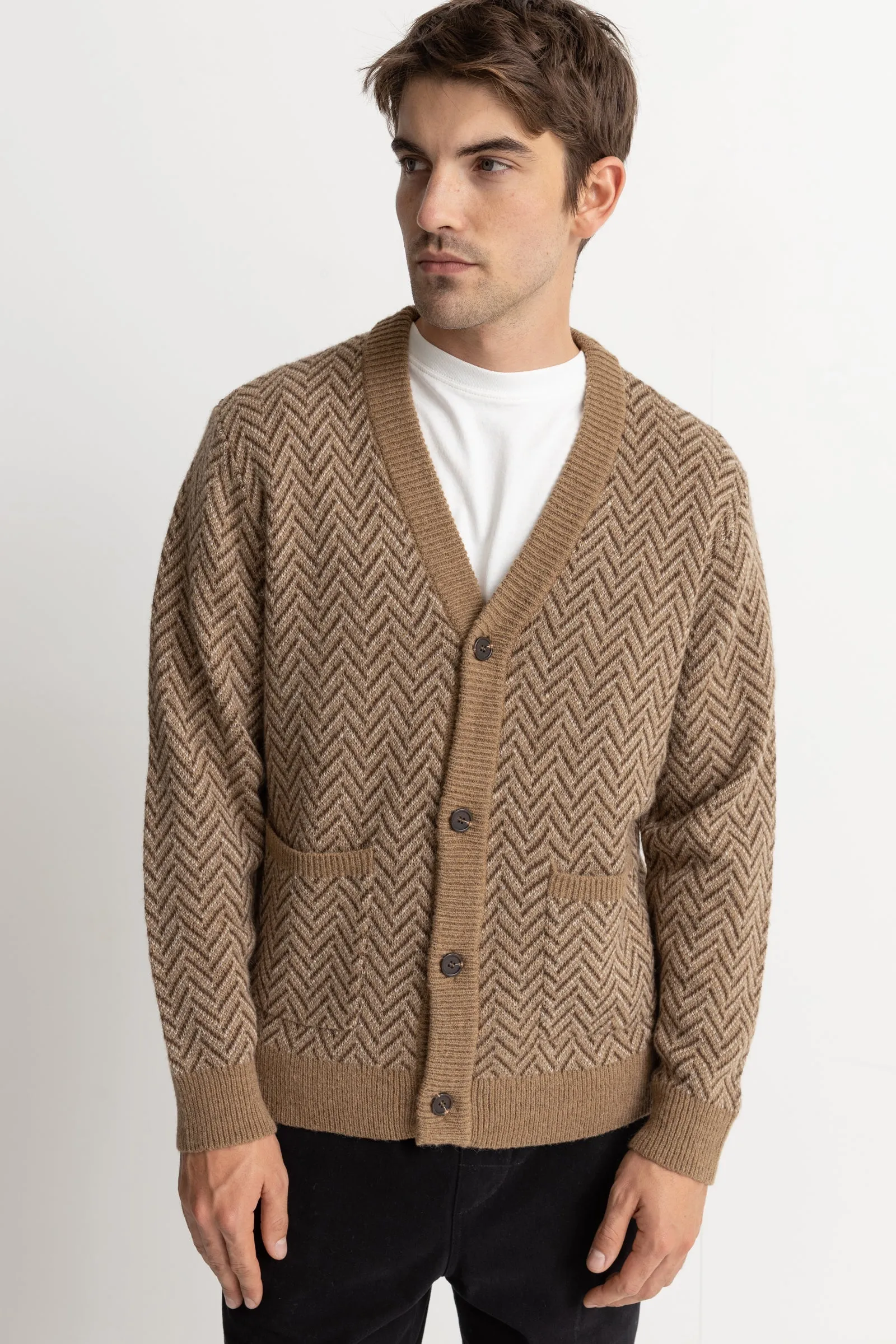 Mohair Herringbone Cardigan Natural